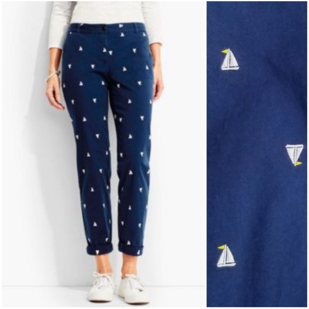 Talbots | The Weekend Chino Embroidered Sailboat Cropped Pants Blue (8)
